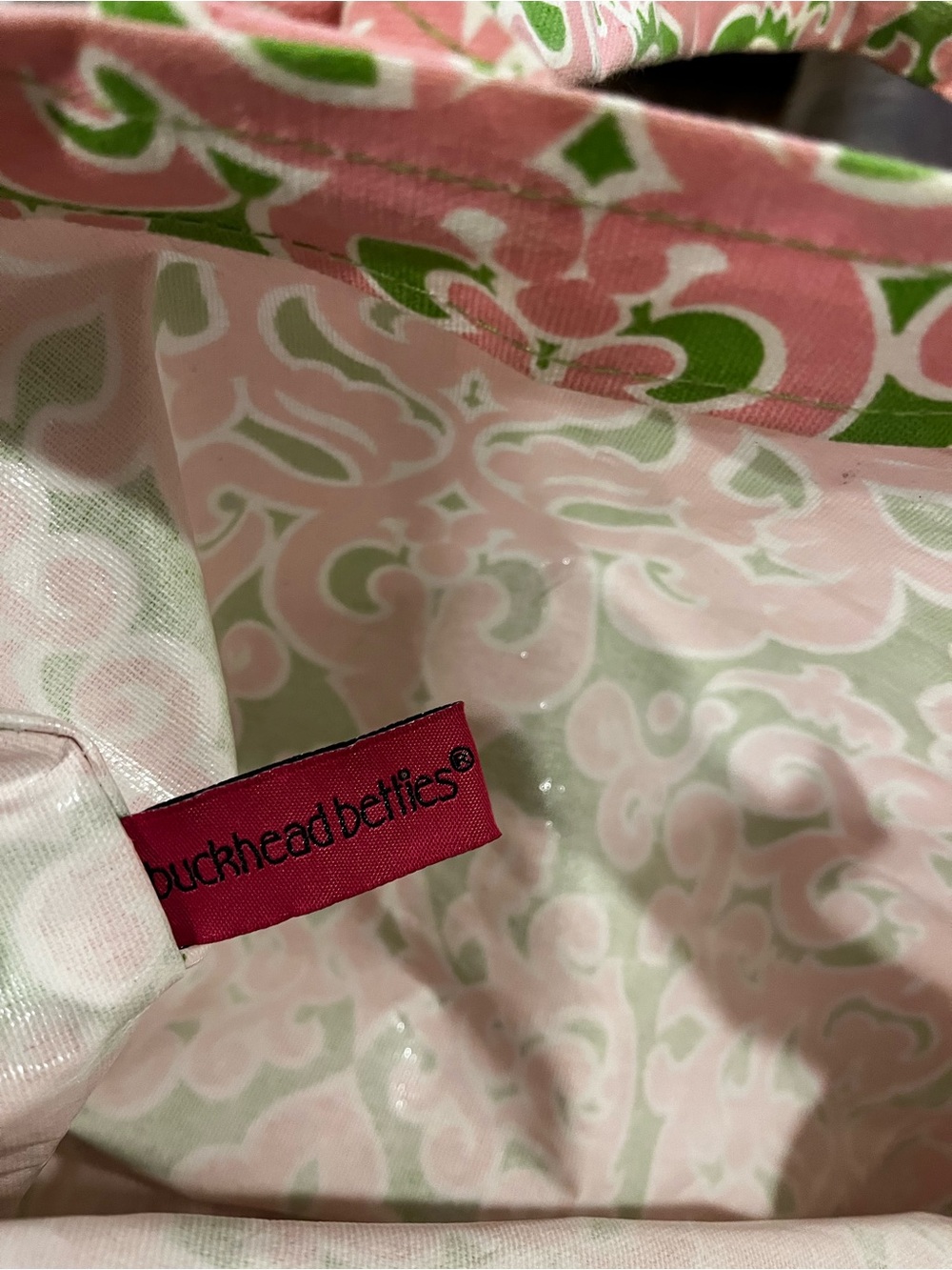 Buckhead Betties Patterned Pink and Green Canvas Tote Bag - Picture 3 of 5
